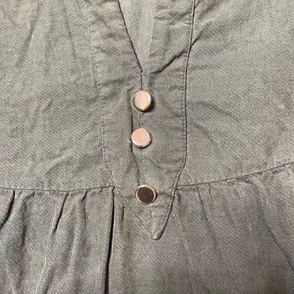 Zara Dress Army Green Corduroy Tiered Small Long Sleeve Vneck Gold Button Fall - Picture 4 of 10